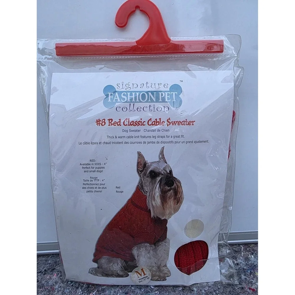 Signature Fashion Pet Collection Red Classic Cable Dog Sweater Brand New In Pkg